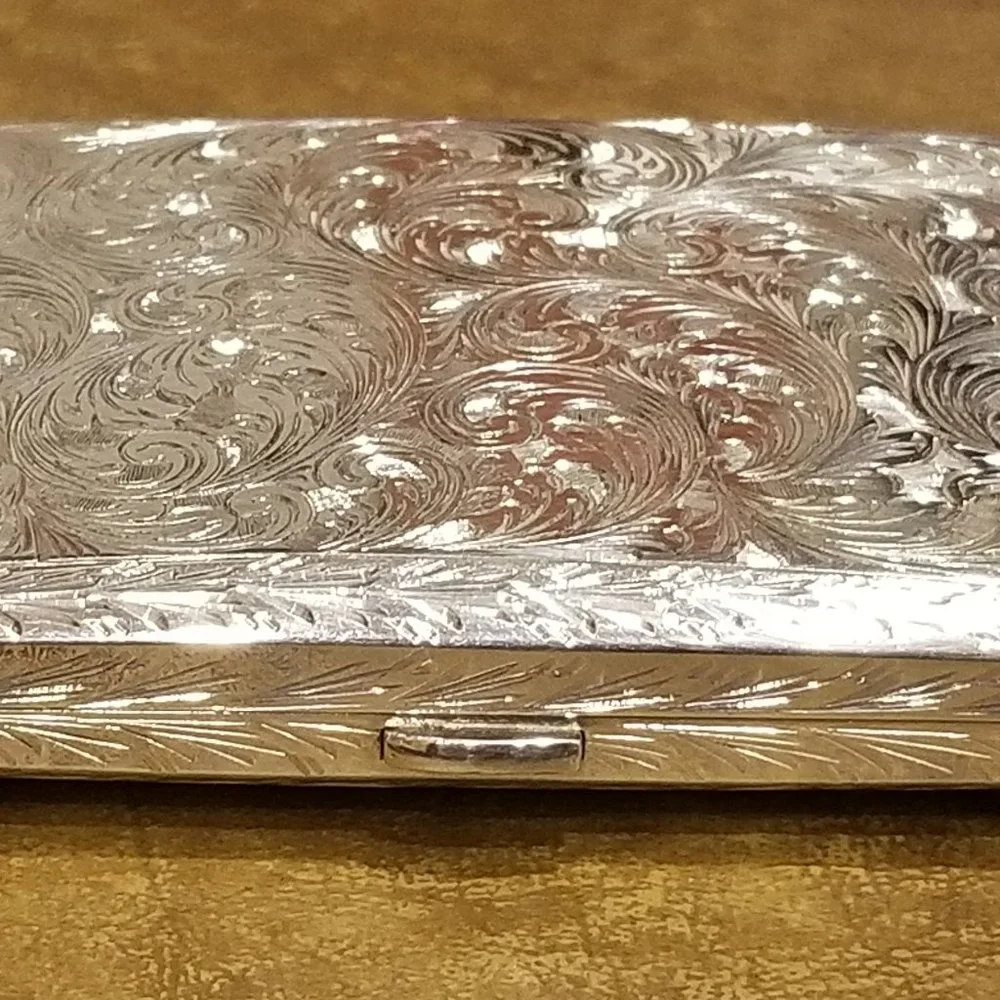 ITALIAN MONICA RICH KOSANN ENGRAVED FLORAL SILVER 4 IMAGE CASE FRAME PHOTO ALBUM